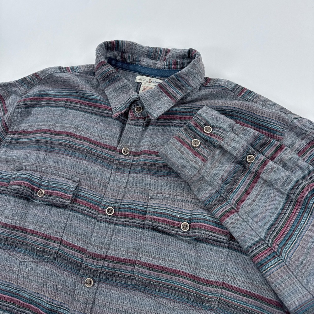 Carbon2Cobalt Mens Shirt Large Grey Stripe Button Up Southwestern Long Sleeve